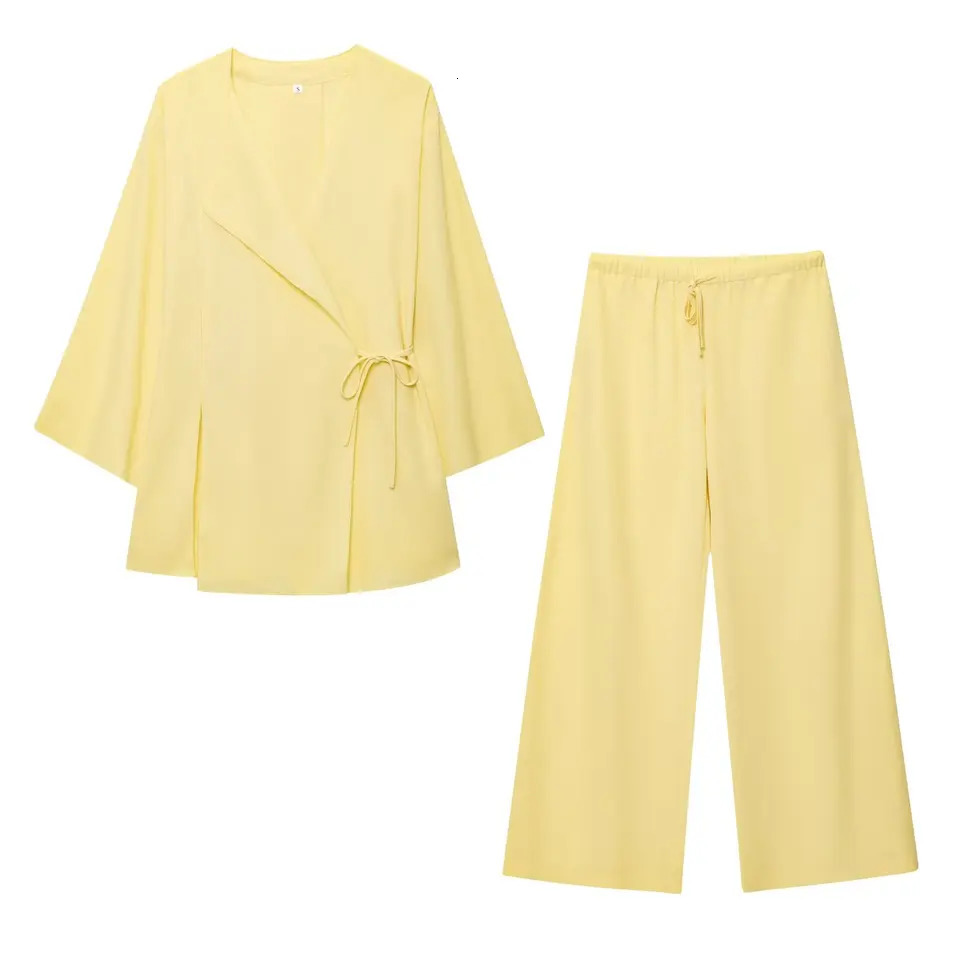 KONDALA Fall Casual Chic Loose Set Women Fashion Spring Autumn Long Sleeve Kimono Crossover JacketPants NightWear Suit 251021