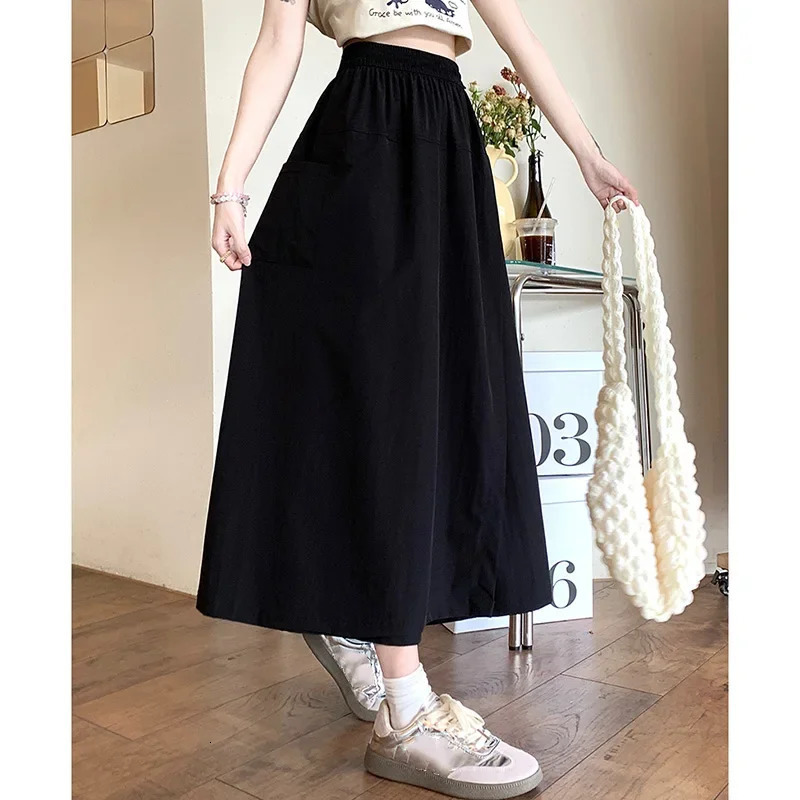 Girls Chic Elastic High Waisted Long Pants Lady Comfortable Wide Leg Trouser Korean Fashion Solid Color Slacks 251015