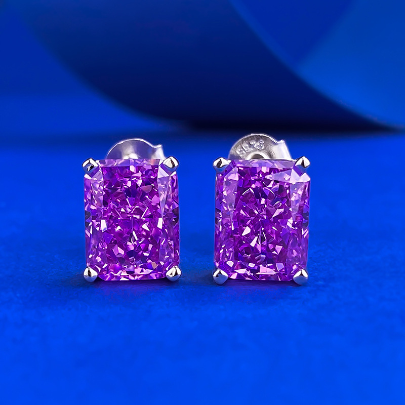 Chocuong Brand Sparkling Stud Earings Luxury Real 100% 925 Sterling Silver Radiant Shape White Lab Moissanite Diamond Gemstones Party Women Amethyst E