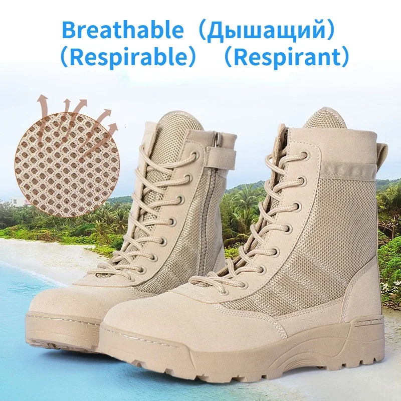 Men Breathable Mesh Tactical Boots Men Boots Outdoor Lightweight Hiking Shoes Desert Combat Boots Work Men Shoes251020