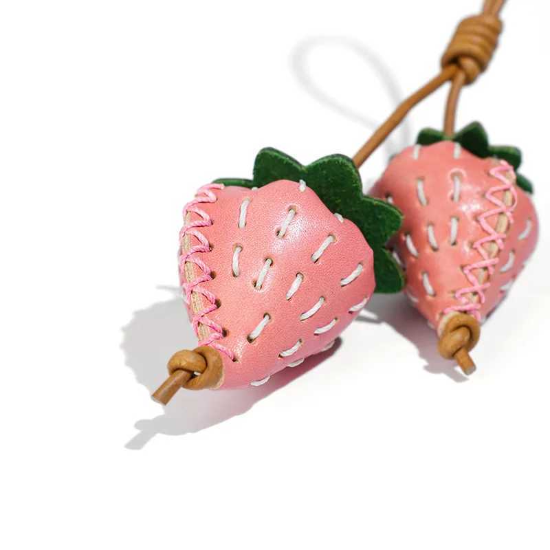 Premium Strawberry Leather Charm Bag Accessory Mirror Car Rear View Keychain Decorative Fashion Bag Hanging Ornament J251121