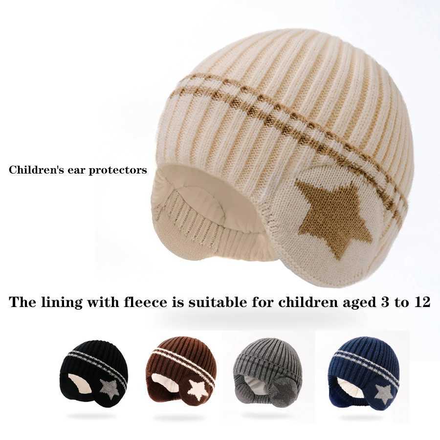 A winter plush embroidered hat for children aged 3 to 12 to warm their ears J251021