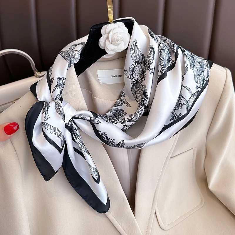 7070cm Luxury Floral Print Silk Square Scarf Wen Foard Haiand Hands Bag Ribbon Hijab Neckerchi band BandanaW251021