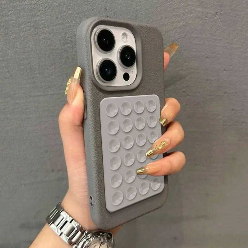 Luxury 3D Suction Cup Stand Litchi Pattern Phone Case For iPhone 17 16 15 14 Pro Max Plus 11 12 13 Pro Max X XR XS 16E Cover J251114