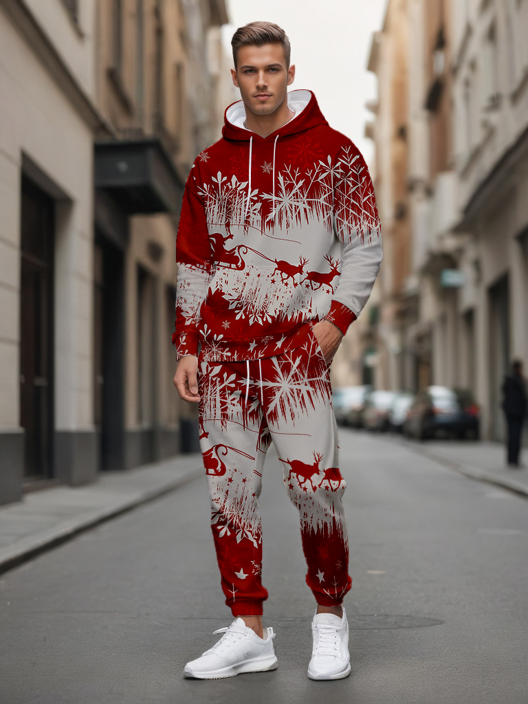 Men's Ankle-Length Knitted Hoodie Casual Outdoor Polyester Sweatshirt Gradient Color Print with Adjustable Drawstring - LMWY00173