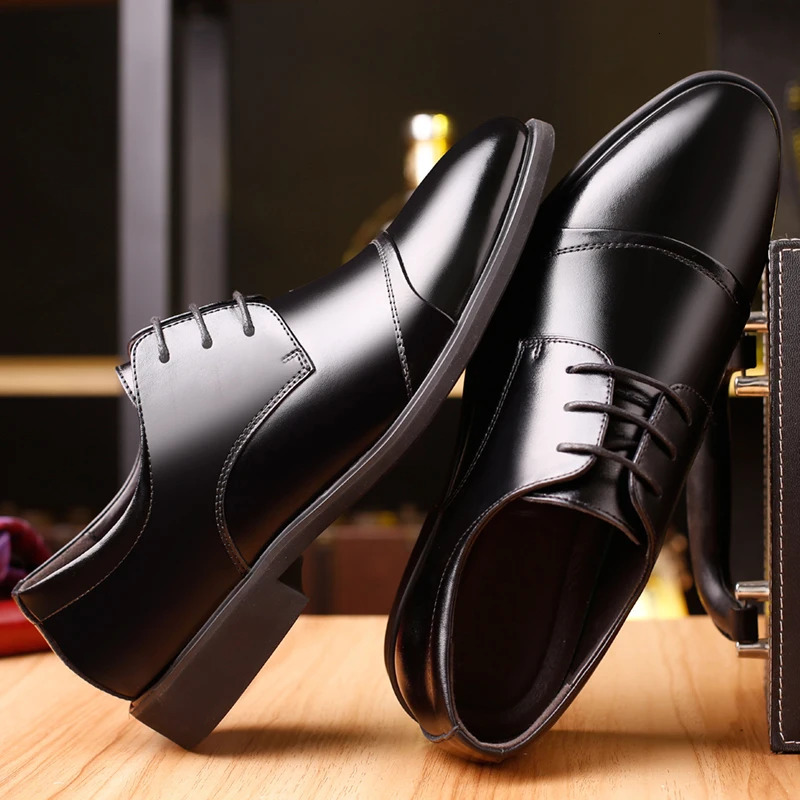 Flat 6CM Genuine Leather Men Formal Elevator Shoes Wedding Business Height Increase Lift Shoes Invisible Summer Hollow Wedding 251021