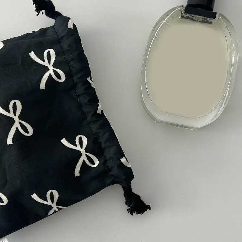 Bow Knot Striped Mini Drawstring Bag Cosmetic Storage Pouch Women Wallet Sweet Kawaii String Mini Pouch Girls Storage Mini BagW251021