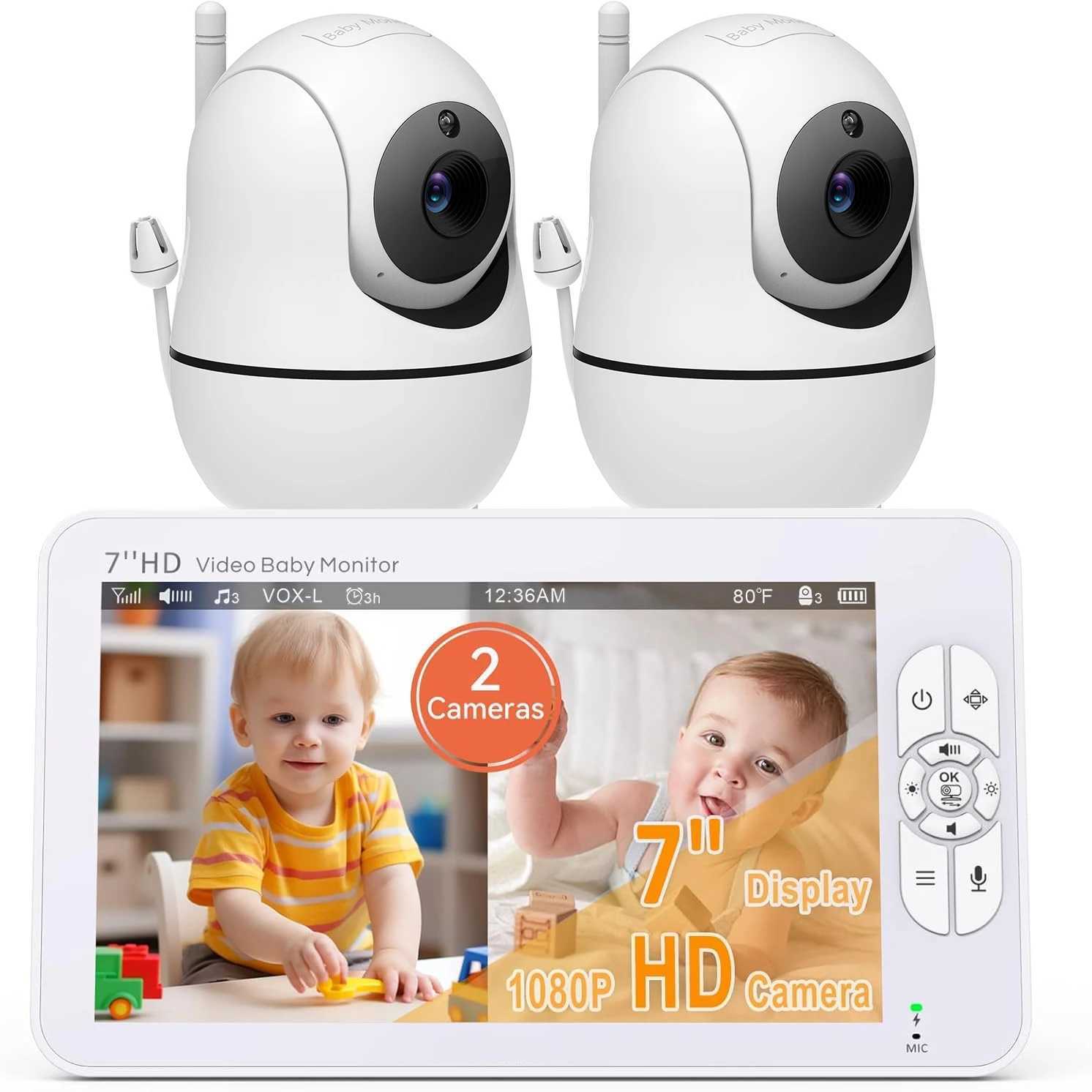 7 Screen Baby Monitor with 2 Cameras and Audio PTZ Baby Camera No WiFi Night Vision 2Way Talk Temperature Sensor and Lullabies J251121