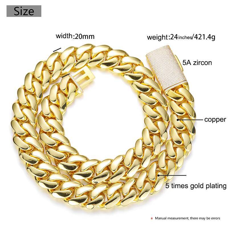 Hip Hop Jewelry Cuban Link Chain 12MM 14MM 16MM 18MM 20MM Real Gold Plating Custom Gold Cuban Link Chain Necklaces for Men