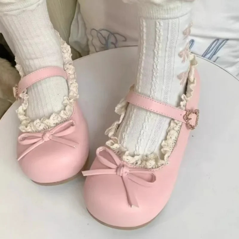 Womens Fashion Single Shoes Spring Round Head Shallow Mouth Butterfly Knot Metal Buckle Soft Sole Nonslip Flat Shoes 251021