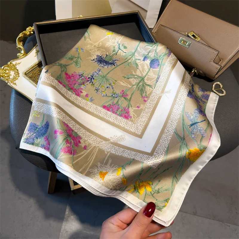 2025 New Fashion Floral Print Shawl Square Scarf for Women Satin Wraps Neckerchief Female Hair Bands Ribbon Headband Bandana W251021