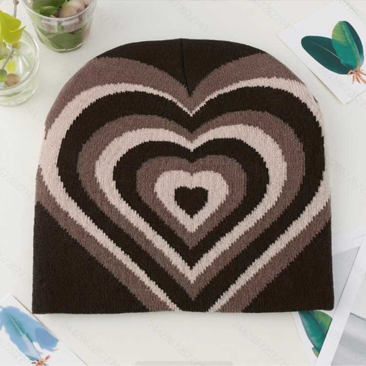 Autumn Winter Fashion Heart Jacquard Knitted Hat Unisex Warm Wool Hat Cold Hat Coldproof Pullover Hat H251020