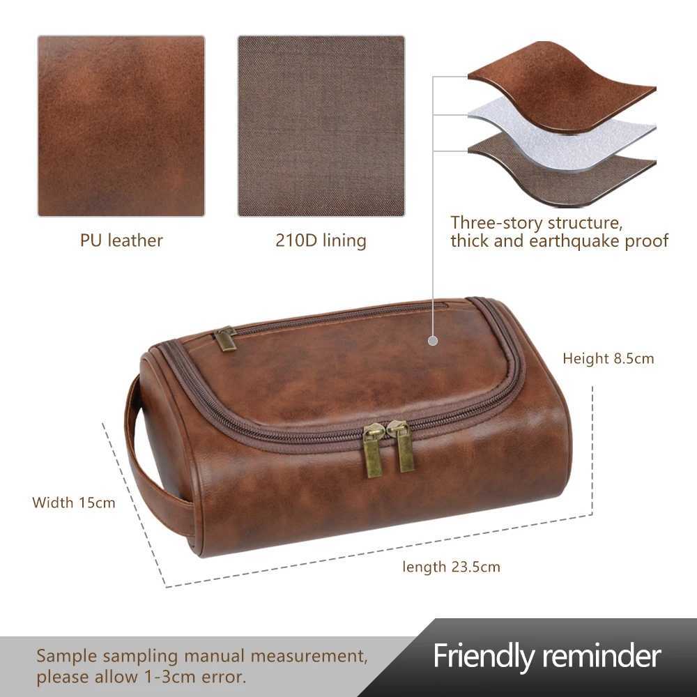 High Quality Travel Toiletry Bag For Women Men Retro PU Leather Cosmetic Bags Female Waterproof Travel Makeup BagW251021