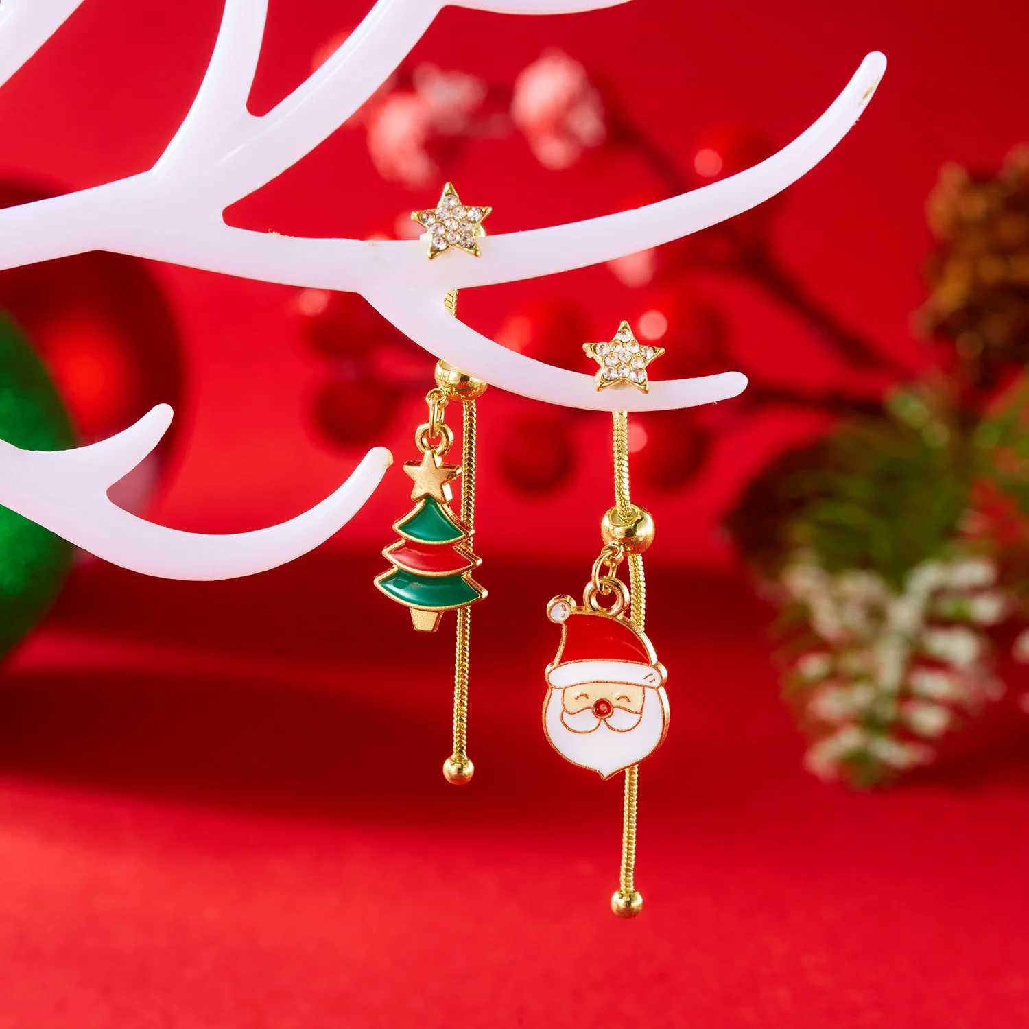 Asymmetric Moving Santa Claus Christmas Tree Drop Earrings for Women Zircon Star Snowman Bell Long Tassel Earring Party Jewerly J251021