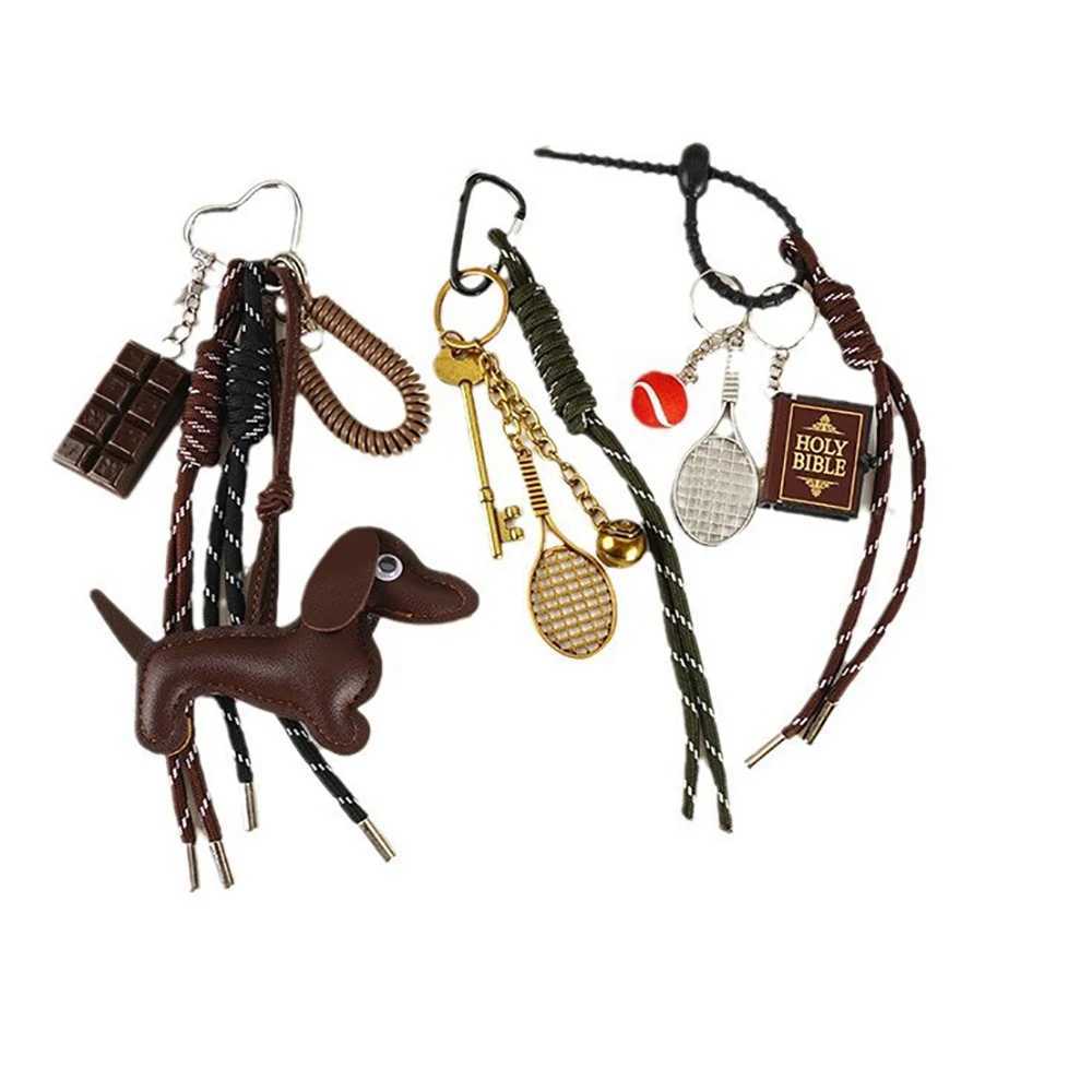 Trendy Gift Cute Sausage Dog Keychain Leather Woven Rope AntiLost Luggage Tag Car Bag Charm Men Women Fashion Accessories Gifts W251021