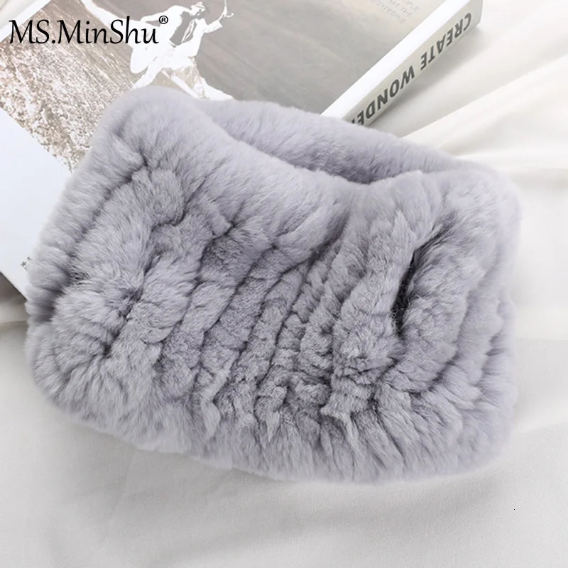 MSMinShuRex Rabbit Fur Headband for Women DualUse Elastic Neck Warmer Winter Headbands 251021