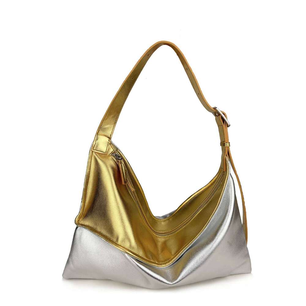 Geometric Splicing Shoulder New Style For Men And Women, Street Fashion Contrasting Color Kink Leather Crossbody Bag 251021