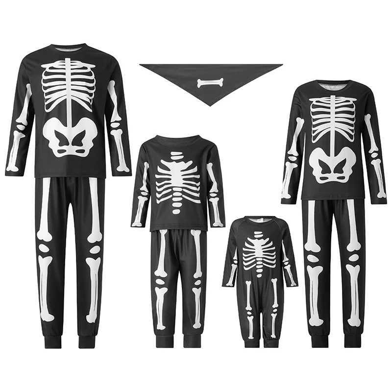 Family Matching Outfits Halloween Skeleton Print Long Sleeve Hooded Romper Jumpsuits Fall Winter Dad Mom Kids Baby Clothes L251021KTII