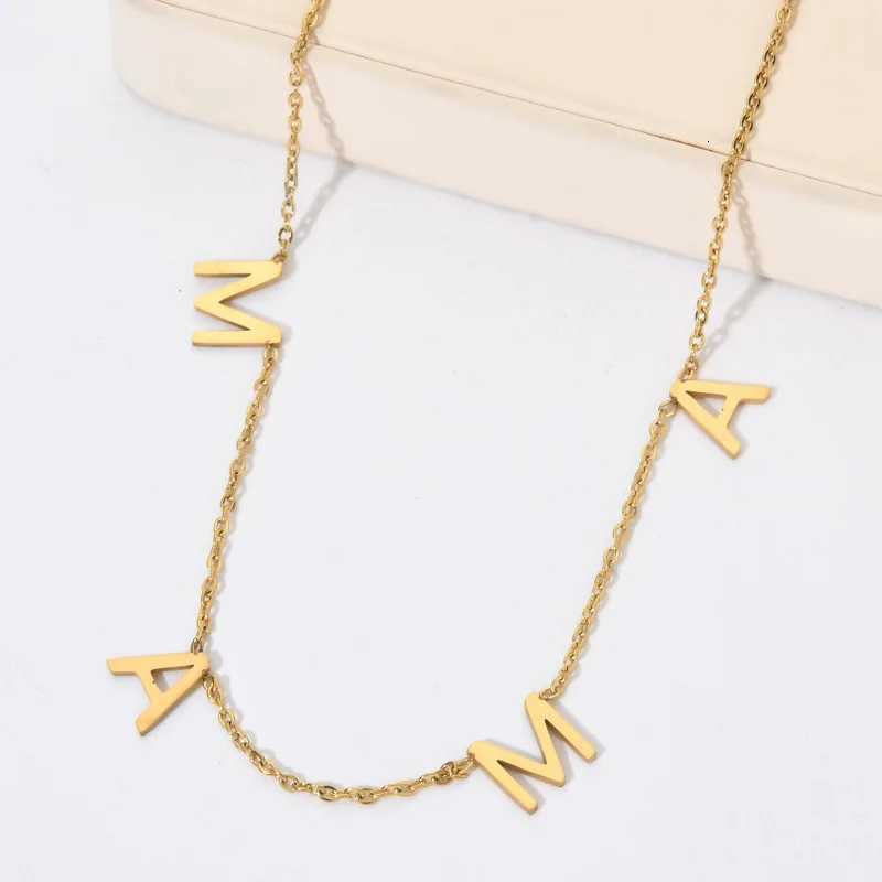 GD Wholesale Elegant Gift Tarnish Free Jewelry mother day 18k Gold Plated Stainless Steel initial Mama Chain Necklace ChokerXJ251018