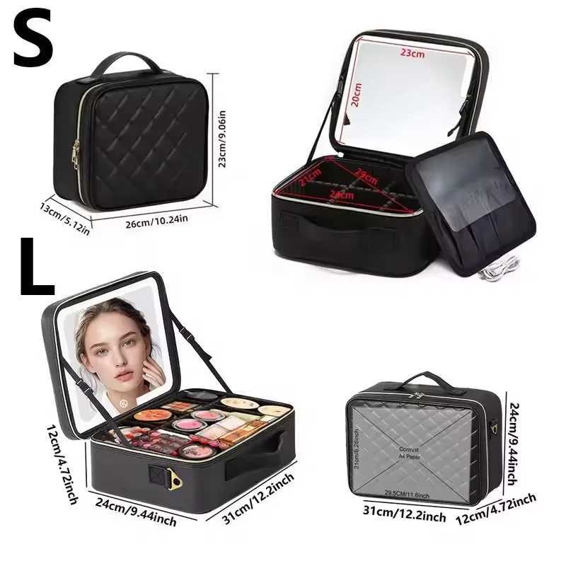 Large Size Female Travel Professional Makeup Case With Mirror 3 Color LED Lights Makeup Bag WomenCosmetic Train Case Beauty BoxW251021