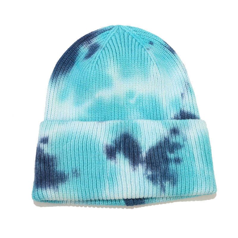 New Tie Dyed Knitted Hat Womens Autumn and Winter Outdoor Warm Hat Core Spun Yarn Crimped Wool Hat H251020