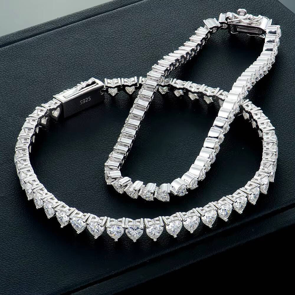High Quality Jewelry Women 3mm 4mm 925 Sterling Silver Vvs Vvs1 Moissanite Mossanite Heart Tennis Bracelet with Gra Certificate