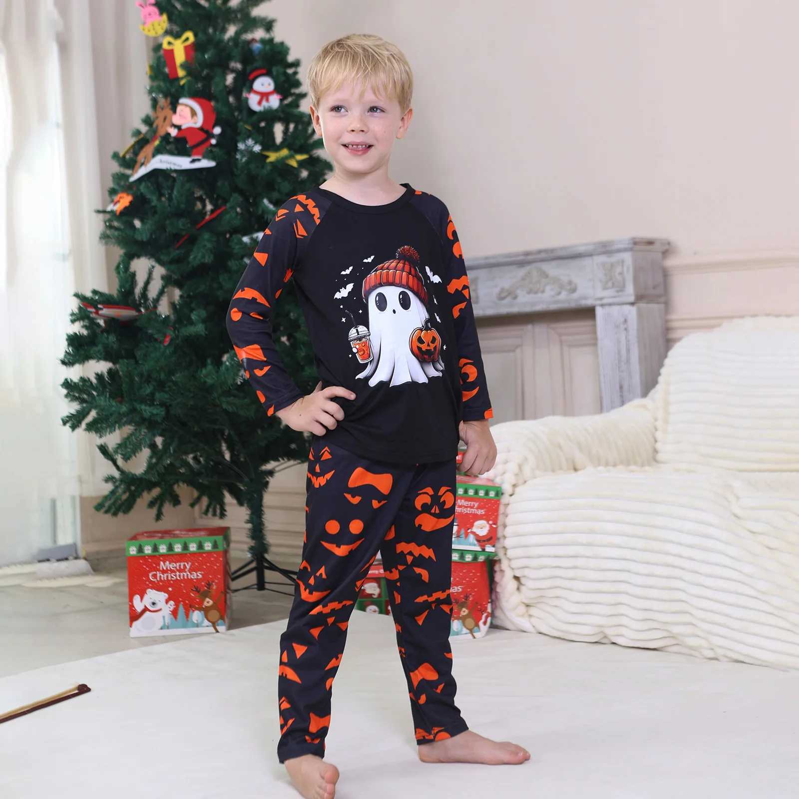 Family Look Halloween Party Pajamas Set Mom Daughter Dad Son Matching Outfits Cartoon Print Soft Loose 2 Pieces Suit Sleepwear L2510219YVJ