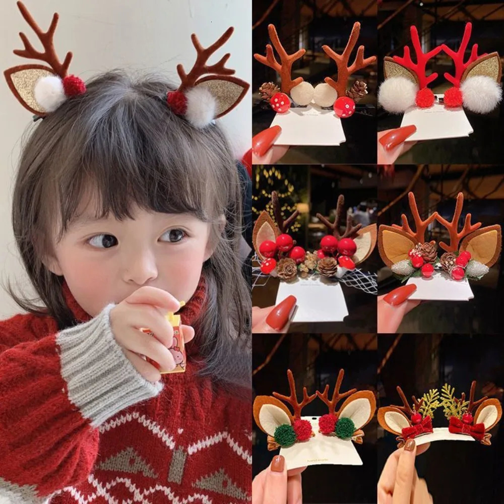 2Pcs Christmas Antler Hair Clips Pendants Xmas Ornaments Merry Christmas Decor For Girl Reindeer Hair Accessories Happy Year 251021