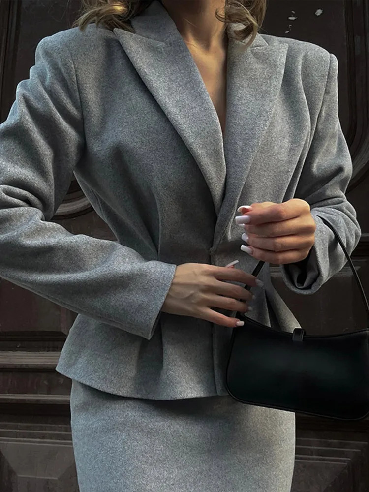 Casual Woolen Pleated Coat Skirts Sets Women Slim Long Sleeve Covered Button Jacket Hip Package Skirt 2025 Lady Office Outfits 251013