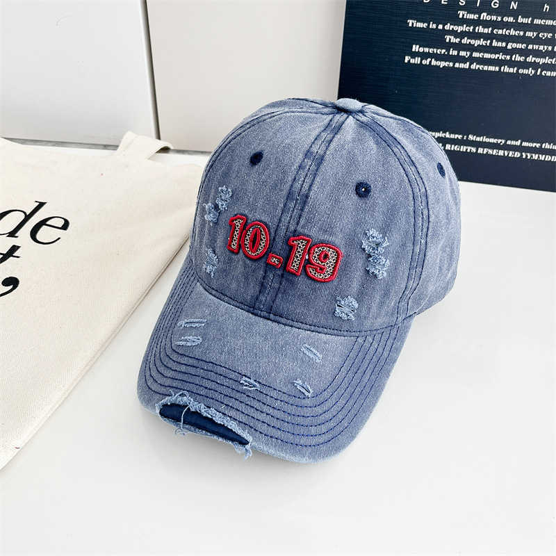 New Style Distressed Soft Top Washed Embroidered Letter Baseball Cap for Women Spring Summer Versatile Wide Brim Duckbill Cap for Women H251020