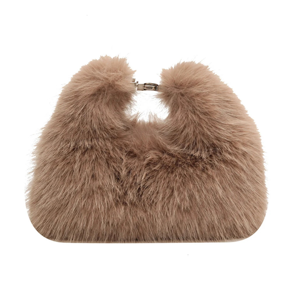 Women Faux Fur Shoulder Bag Adjustable Strap Fluffy Crossbody Bag Solid Color Clutch Purse Hobo Bag for Travel Party 251021