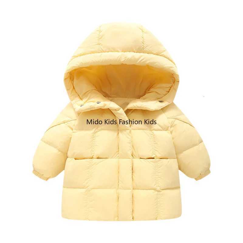 Childrens down jacket boys and girls winter thickened warm jacket baby hooded white duck down long section 110150cmT251021