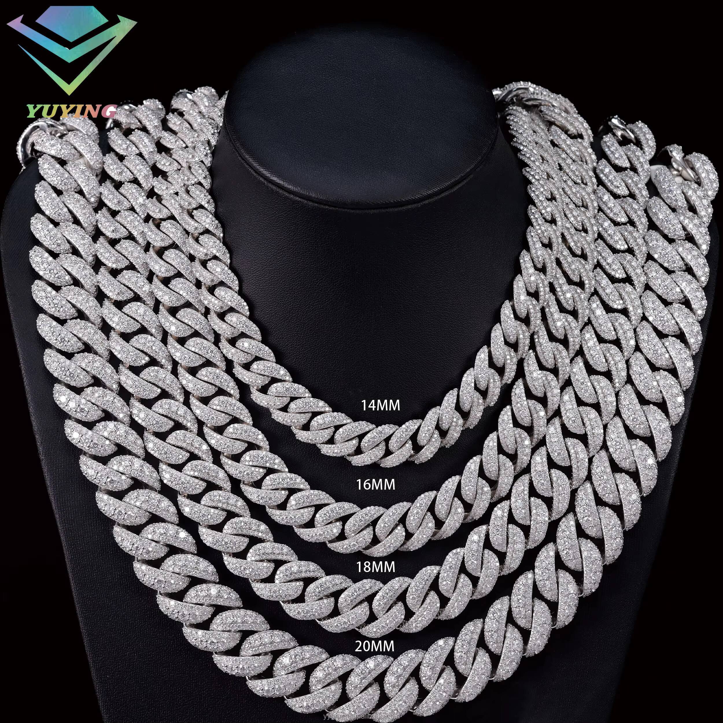 Heavy Solid Raise Diamond 925 Sterling Silver Mens VVS Moissanite Diamonds Cuban Link Chain With GRA Certificate
