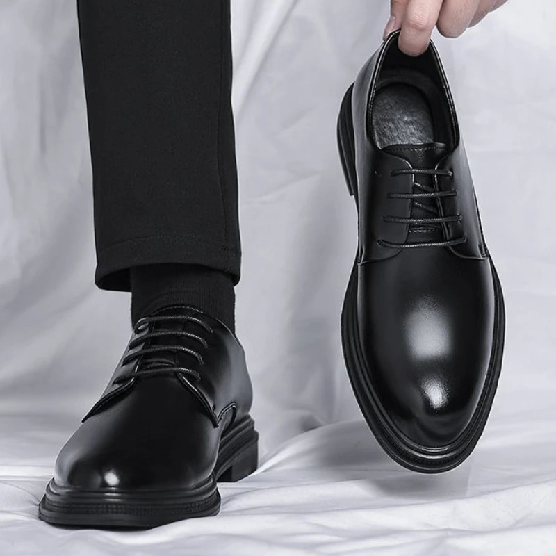 Black Round Toe Lace Up Mens Formal Shoes Spring Autumn Legitimate Leather Official 2025 Style Gentleman Trend Social Shoe Male 251021