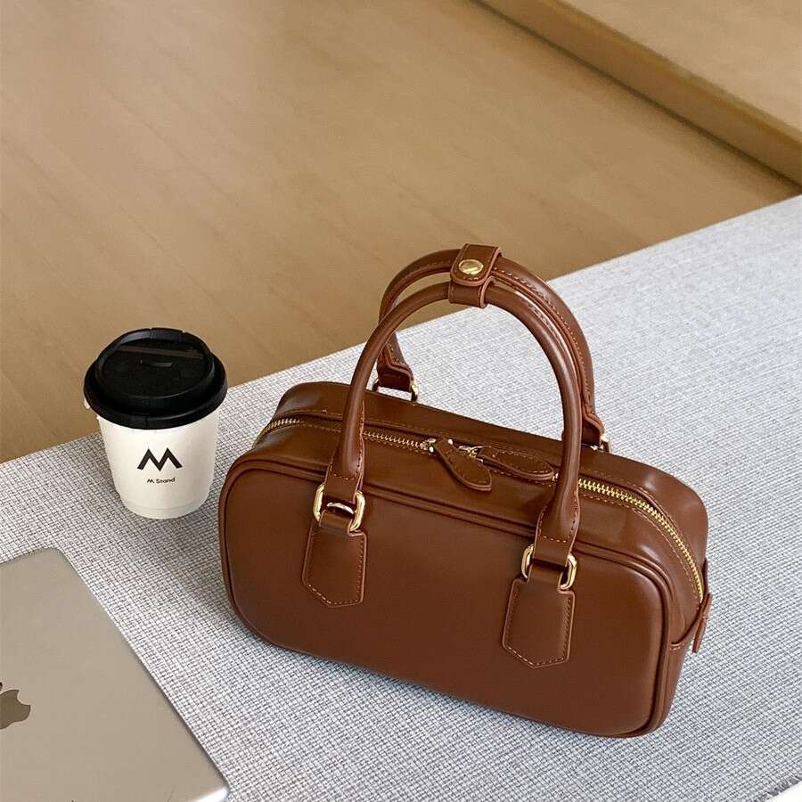 Handheld Bowling New PU Handbag Square Fashion Simple Double Zipper Single Shoulder Crossbody Bag For Women B5