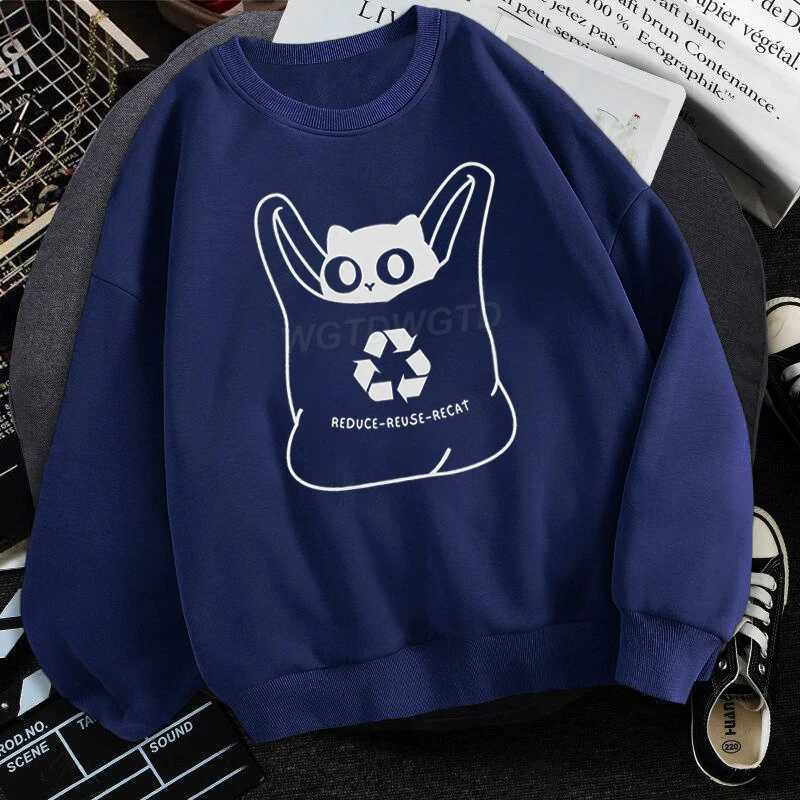 Mens Womens Sweatshirts Reduce Reuse Recat Print Clothing Cute Animal Lover Funny Longsleeved Tops Black Cat Harajuku Sweater W251021