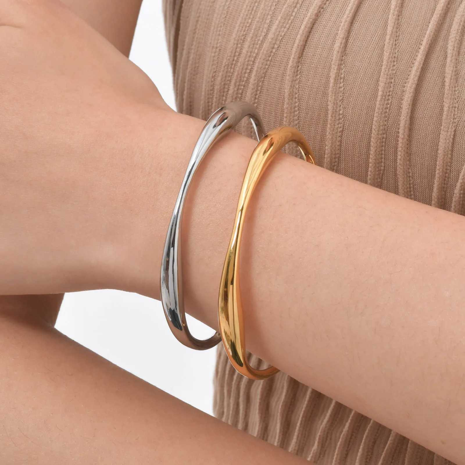 Vnox Stainless Steel Wrist Opening Bracelet Bangles For WomenSimple Irregular Smooth Girls Hand JewelryFashion Bangles Daily J251021