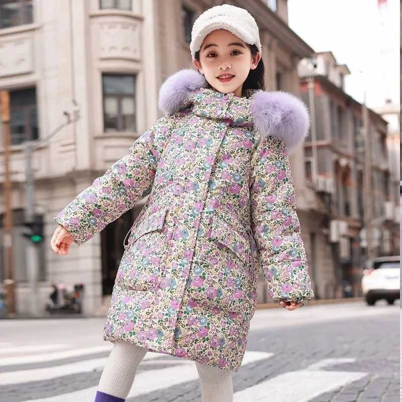 Stylish Floral Winter Thickened Kids Down Jacket Thickened Cottonpadded Coat for Girls Tween Girls Warm Outdoor ClothingT251021