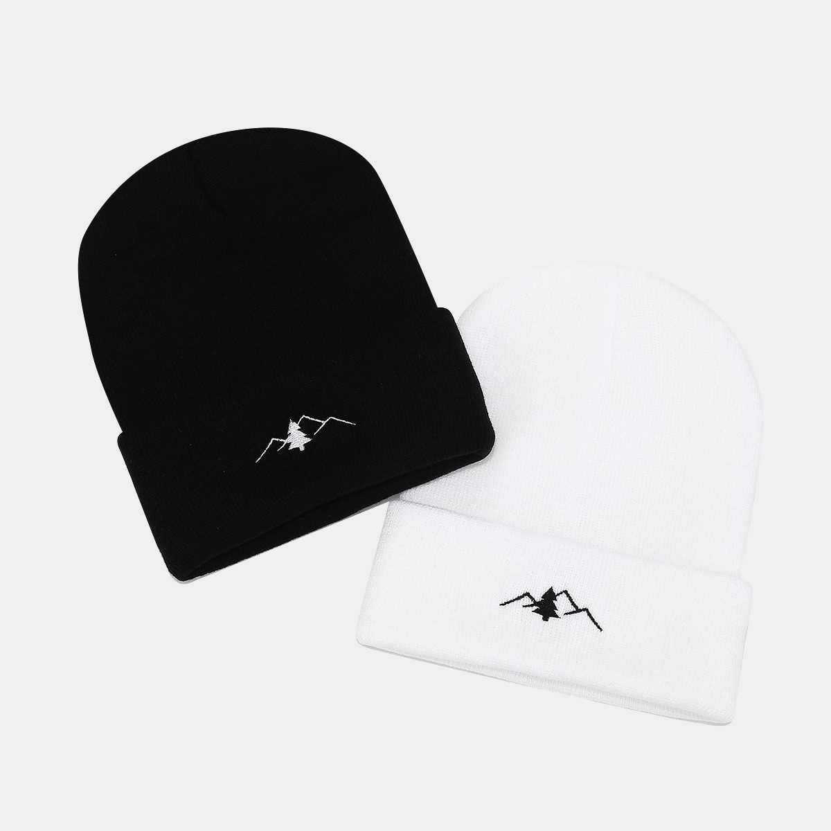 New Mountain Peak Embroidery Outdoor Knitted Cold Hat Couple Autumn Winter Warm Ear Protection Knitted Hat H251020