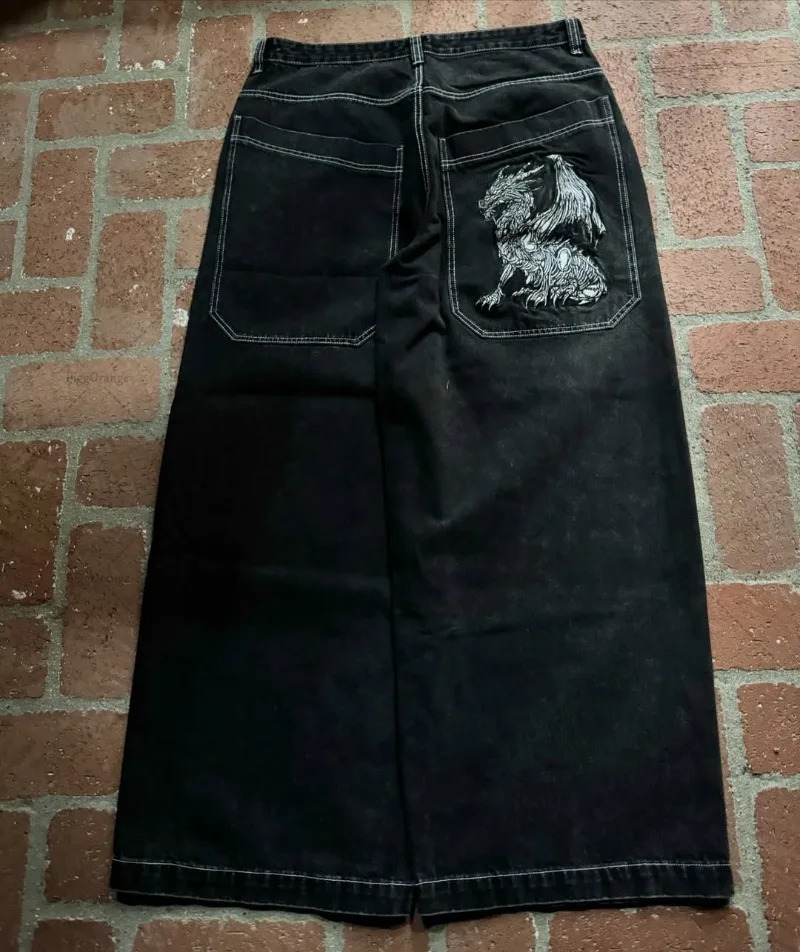 Gothic Harajuku Retro Streetwear Trousers Vintage High Street Baggy Y2K Jeans Women Hiphop Punk Waist Wideleg Pants Men 251017