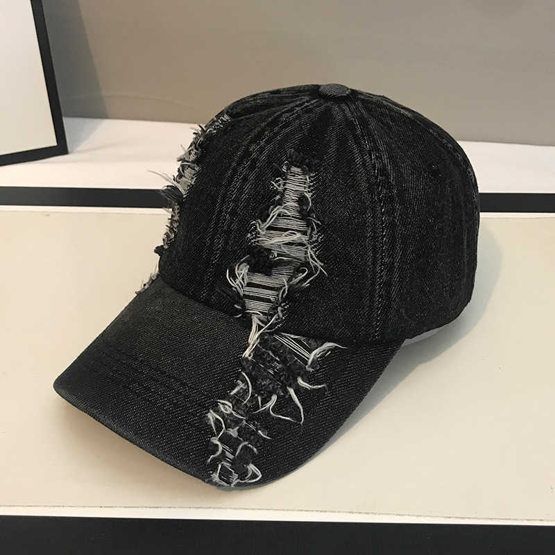 Style Hat for Men and Women Spring and Summer All Seasons Baseball Cap Denim Distressed Fashionable Versatile Street Style Pure Cotton Duckbill Cap H2