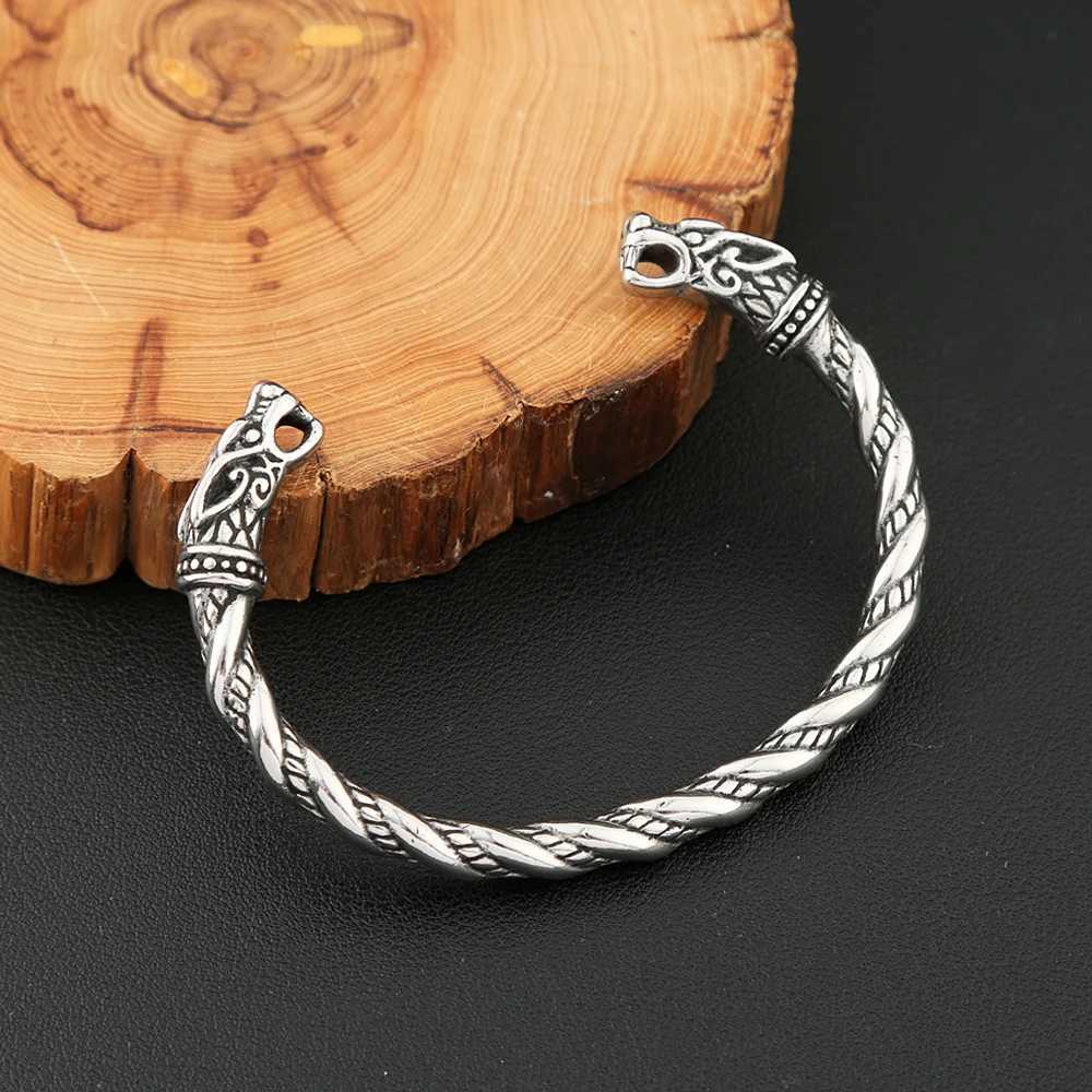 Vikings Stainless Steel Double Dragon Bracelet For Men Women Punk Fashion Wristband Cuff Bangles Classic Vintage Animal Jewelry J251021