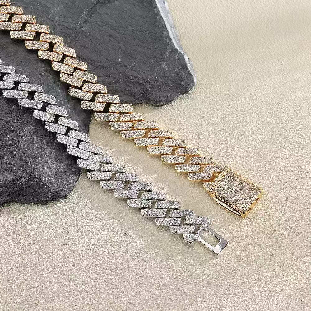 Luxury Jewelry Heavy Silver Rose Gold Plated 15MM 3Rows GRA Certificate VVS Moissanite Diamond Cuban Link Chain