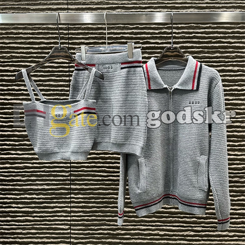 Women Preppy Style Knitted Skirt Set Designer Cardigan Camisole Wrap Skirt Outfits Sexy Leopard Embroidered Skirt