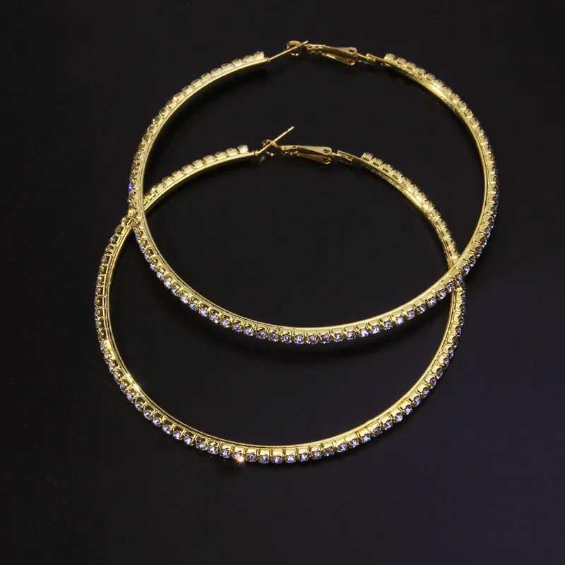 3080mm Shiny Rhinestone Hoop Earrings For Women Fashion Rose Gold Silver Color Big Circle Earrings Female Party Charm Jewelry J251021