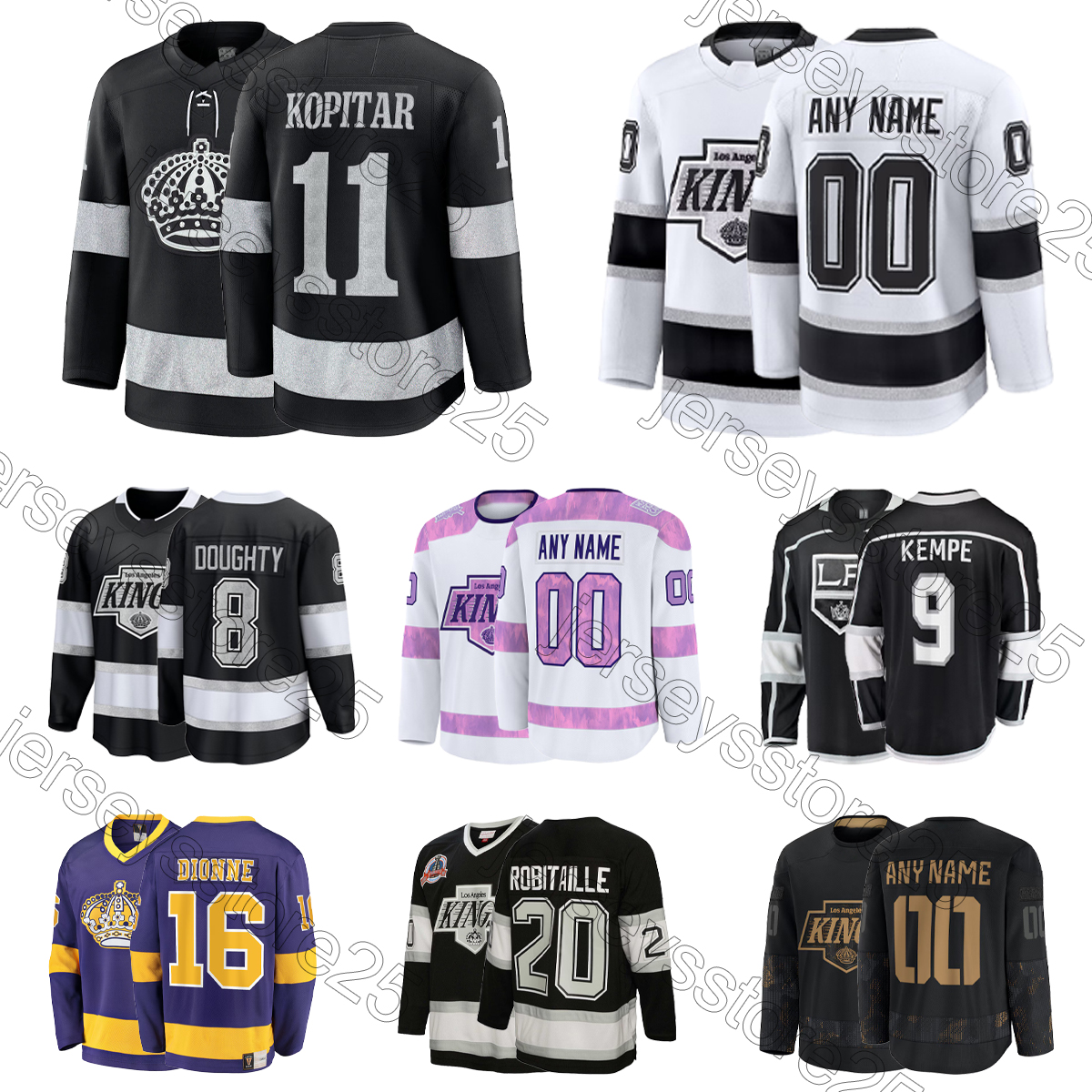 9 Kempe A 11 Anze Kopitar 22 Kevin Fiala 8 Drew Doughty Kings 55 Byfield 24 Danault A 99 Gretzky C 92 Clarke 15 Turcotte Los hockey Jersey