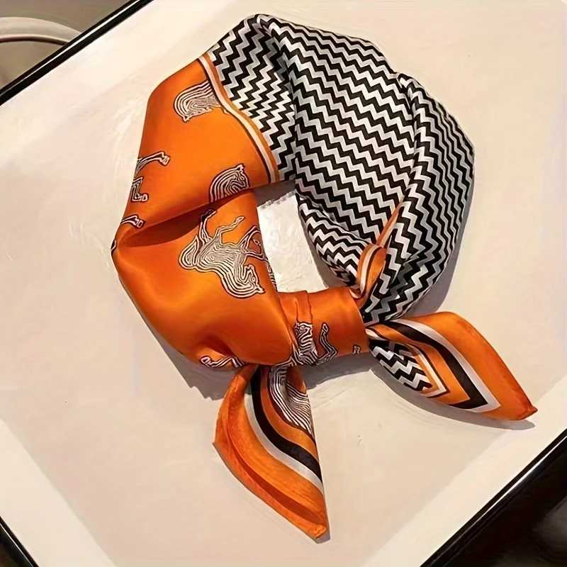 Orange Striped Horse Square Scarf Womens Natural Silk Scarf Casual Versatile Decoration Small Neck Scarf W251021