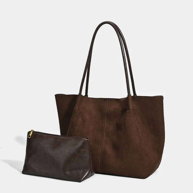New Women's Retro Suede Frosted Casual Large Design Commuter High-End Armpit Soft Handle Zipper Closed Tote Bag 251021
