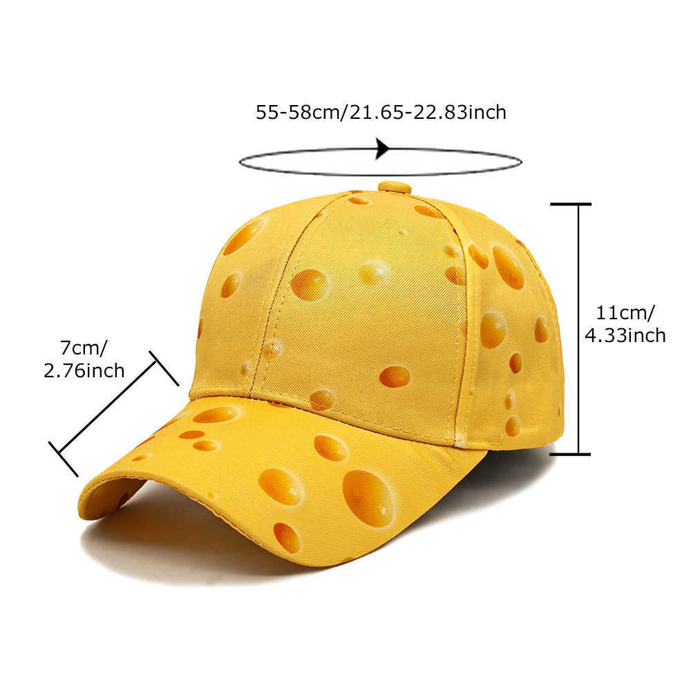 New Cheese Pattern Printed Baseball Cap Fashionable Womens Casual Versatile Travel Sun Hat for Men H251020