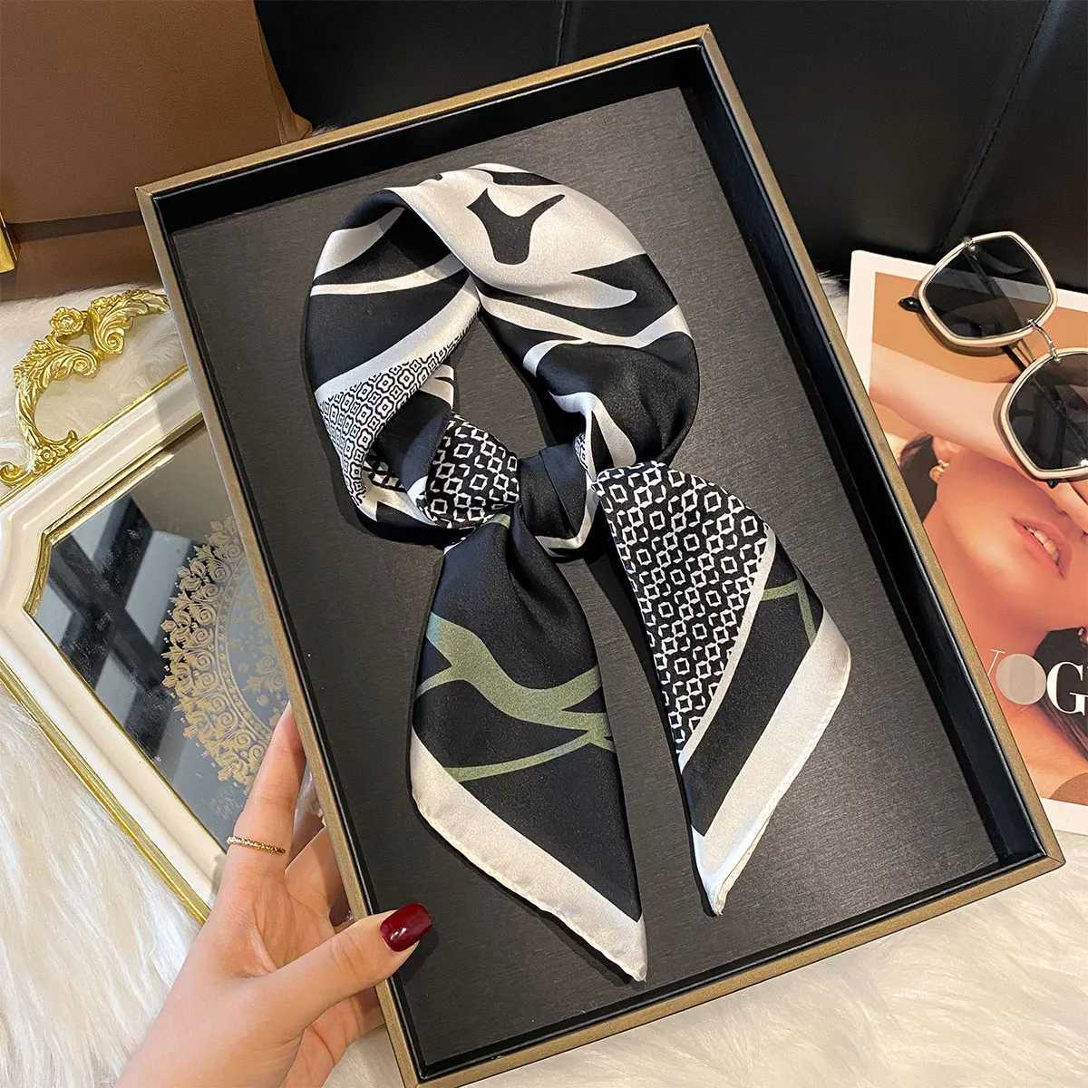 Luxury Silk Square Scarf Women Floral Print Soft Satin Hairband Neckerchief Hijab Female Headband Foulard Bag Kerchief W251021
